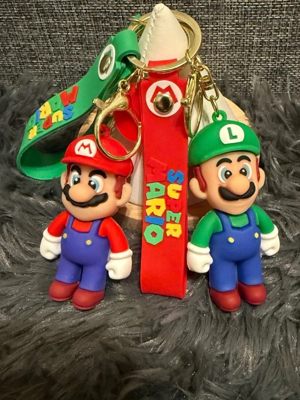 Super Mario & Luigi Keychain Set 2 Pcs Rubber Keyring Bag Charm Video Game Gift